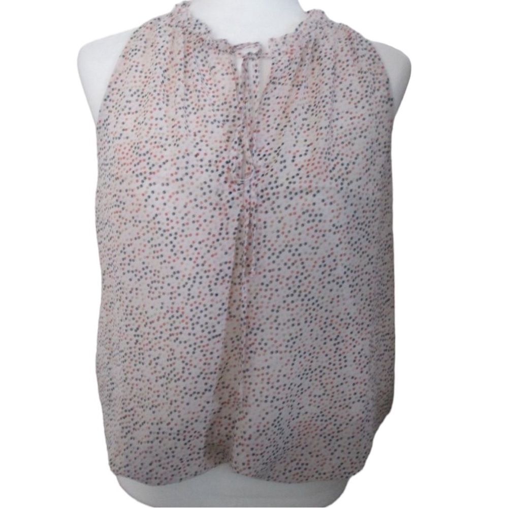 Max Studio Polka Dot Blouson Elastic Waist Tie-Neck Sleeveless Top Size S